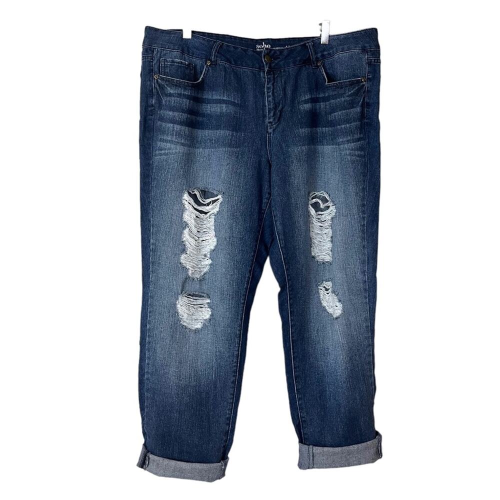 New York & Company Women’s Jeans Soho Mid Rise Boyfriend Distressed Plus Size 18